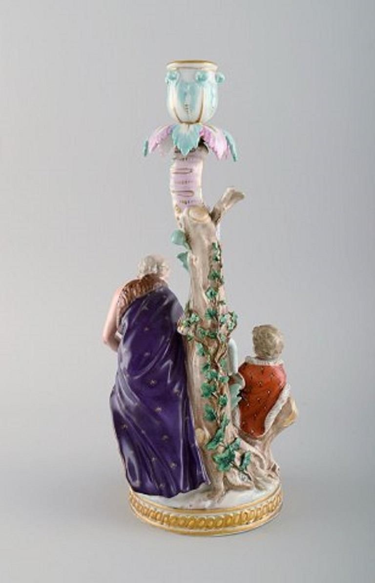 Antique Meissen Winter Candlestick In Hand Painted Porcelain, 19th Century photo for sale