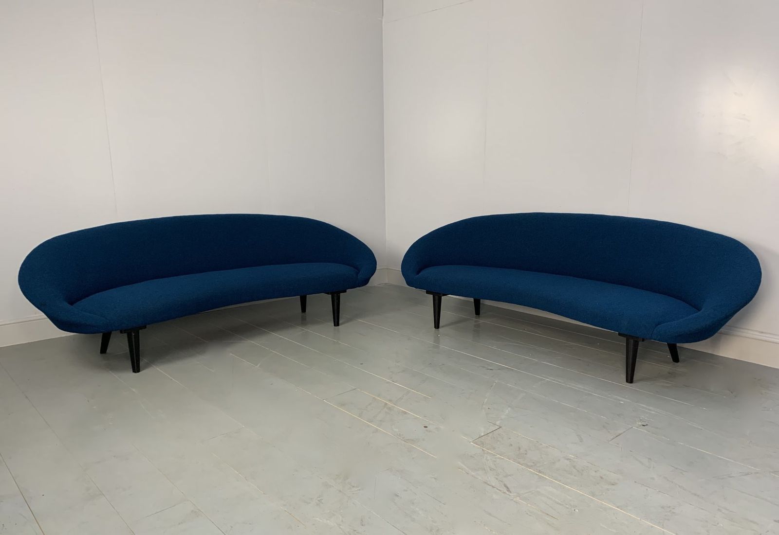 photo for sale George Smith Tom Dixon Sofa – “Bean” – 4 Seat Sofa In Mid Blue Bute “Tiree” Woollen Boucle