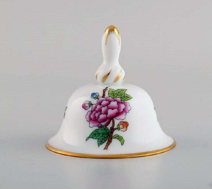 Three Herend Table Bells In Hand Painted Porcelain With Flowers, 1980s