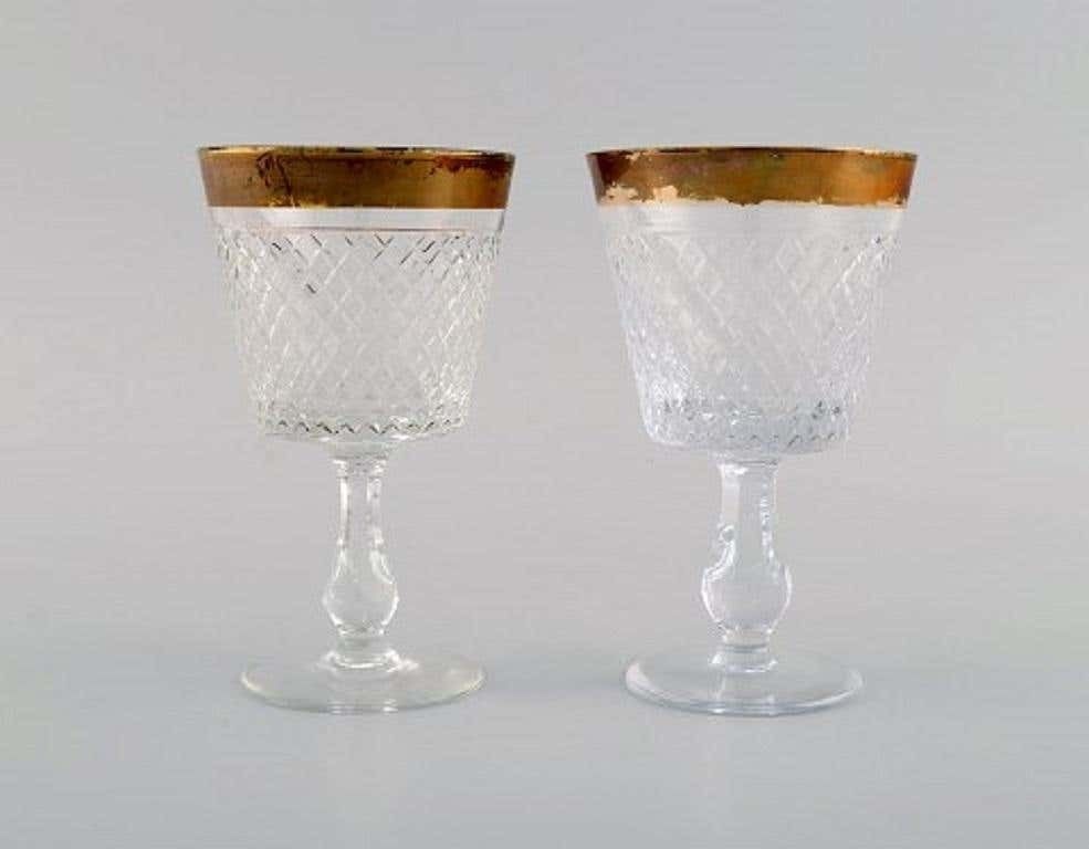 14 Glasses In Mouth Blown Crystal Glass With Gold Edge, France, 1930s photo Home Decor