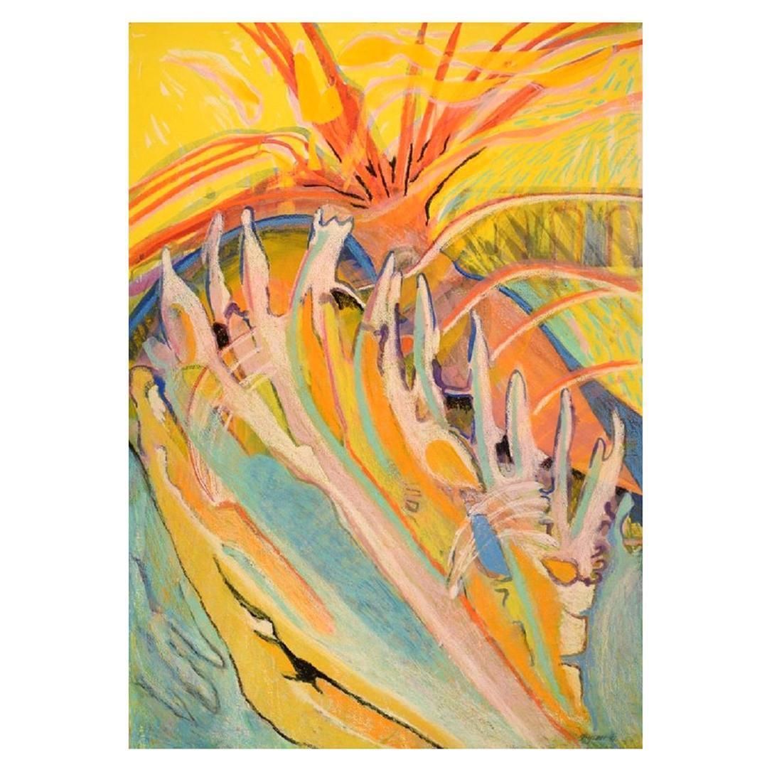 Ivy Lysdal, Gouache And Oil Crayon On Cardboard, Abstract Modernist Painting