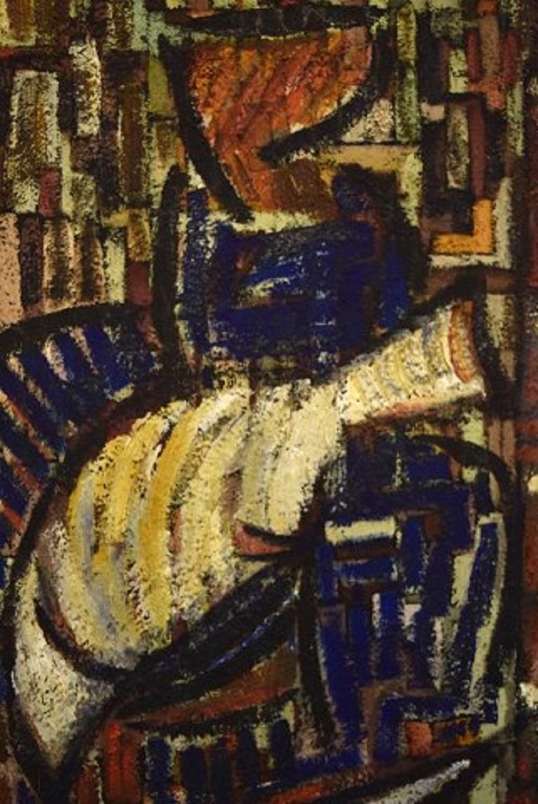 Scandinavian Modernist, Oil On Board, Modernist Composition photo Art