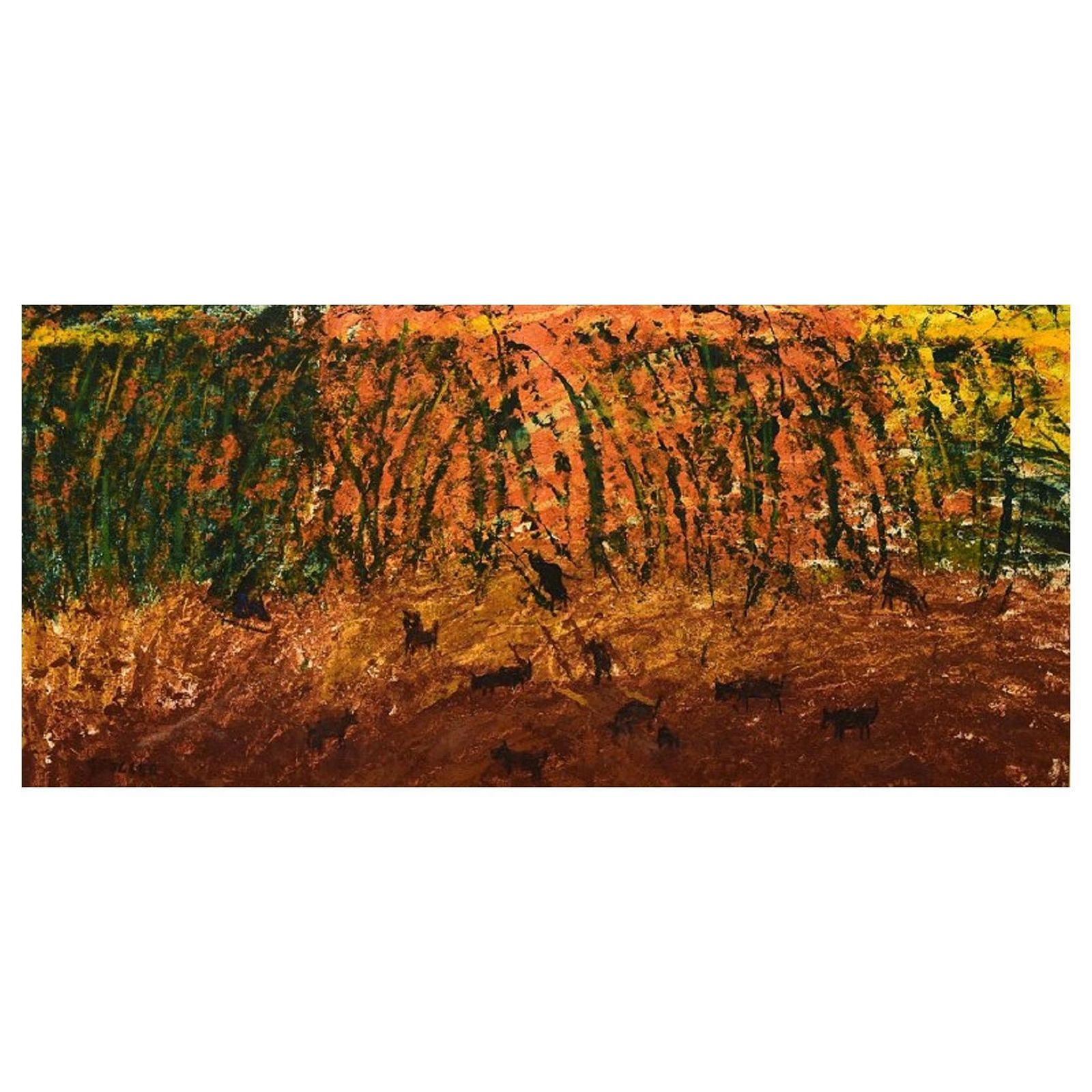 Göta Fogler Sweden Oil On Canvas Abstract Landscape With Animals