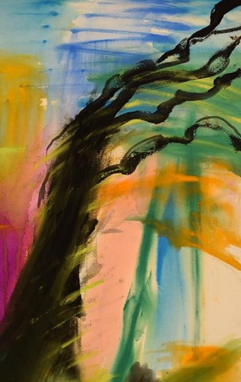 Ivy Lysdal Gouache On Cardboard Abstract Modernist Painting Dated 1992 photo furniture