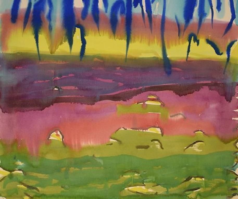 Ivy Lysdal, Gouache On Cardboard, Abstract Modernist Painting, Late 20th C photo for sale