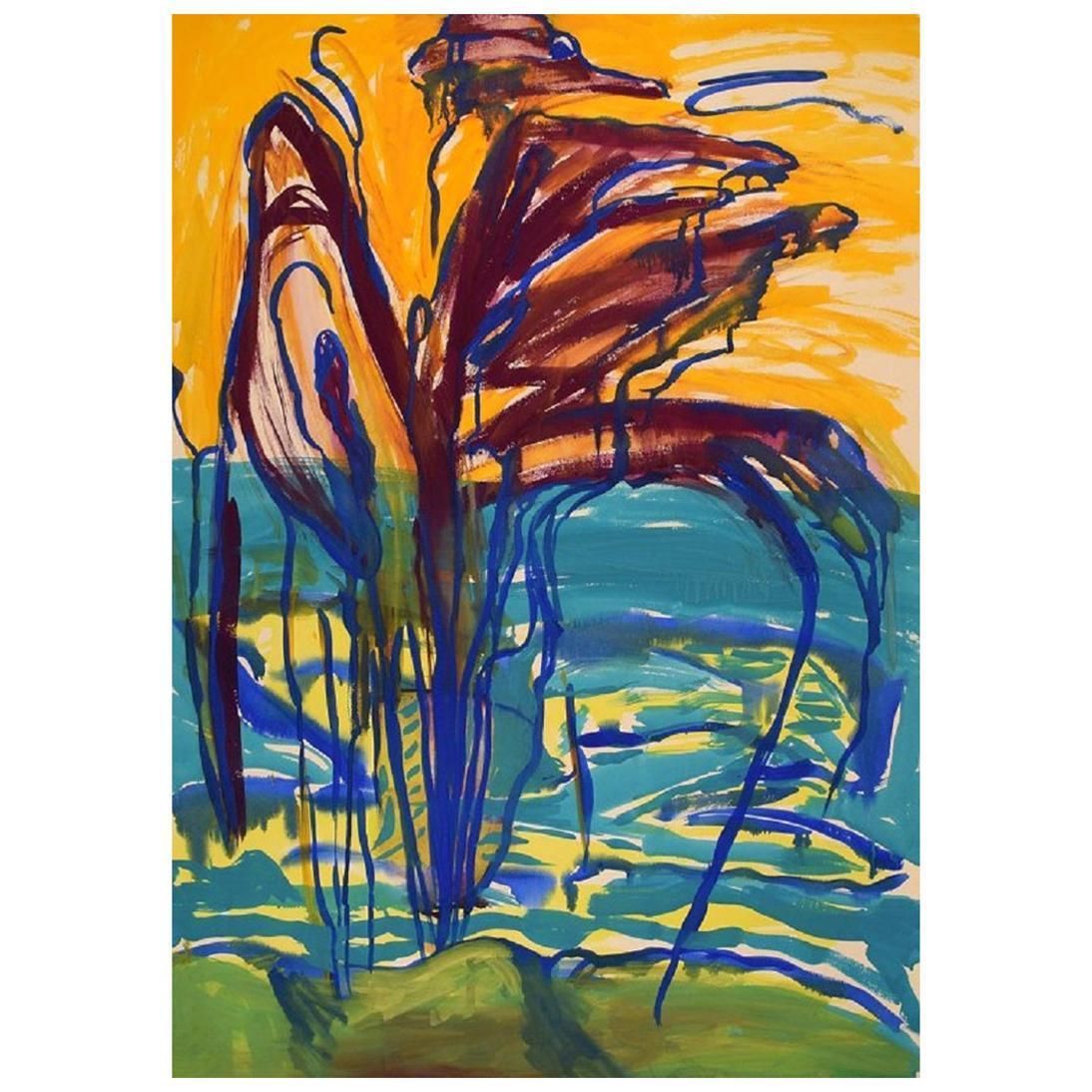 Ivy Lysdal, Gouache On Cardboard Abstract Modernist Painting Late 20th C