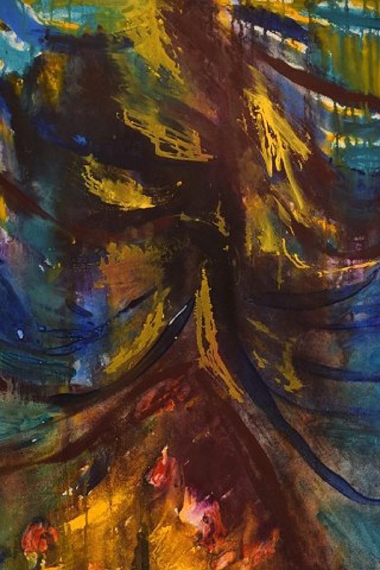 Ivy Lysdal, Gouache On Cardboard, Abstract Modernist Painting, Late 20th C photo furniture