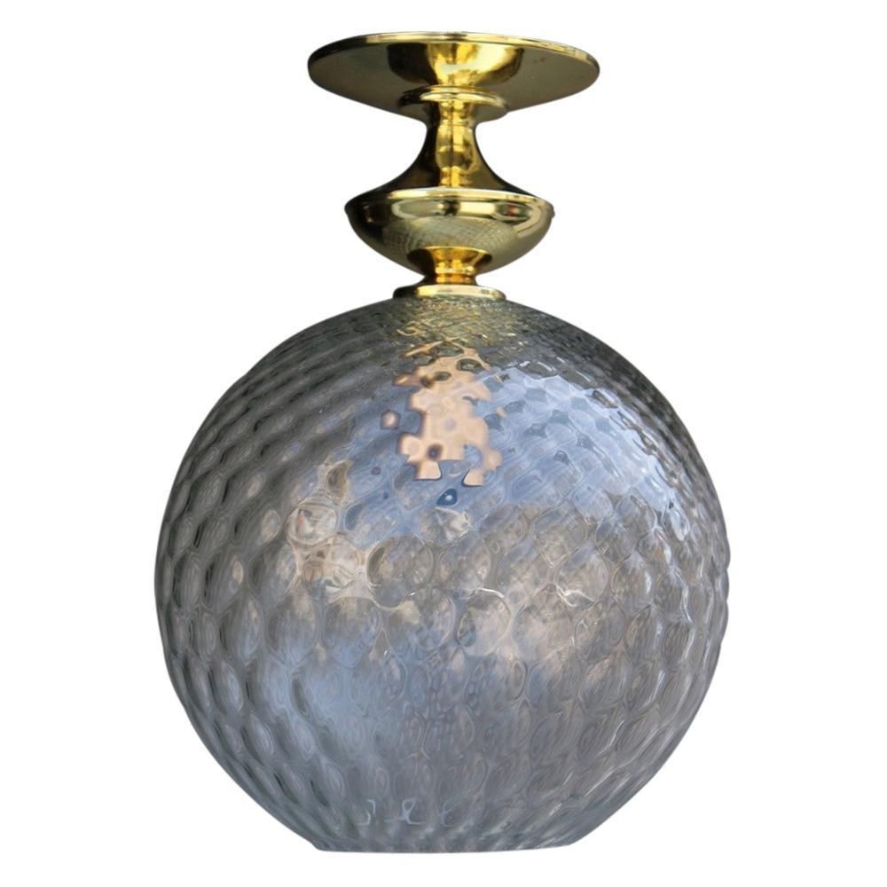 Italian Mid Century Ball Chandelier Murano Glass Brass Parts Gold, 1950s
