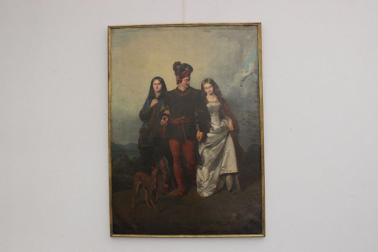 Amos Cassioli, Painting On Canvas La Rivale, Romanticism Movement, 19th Century photo furniture