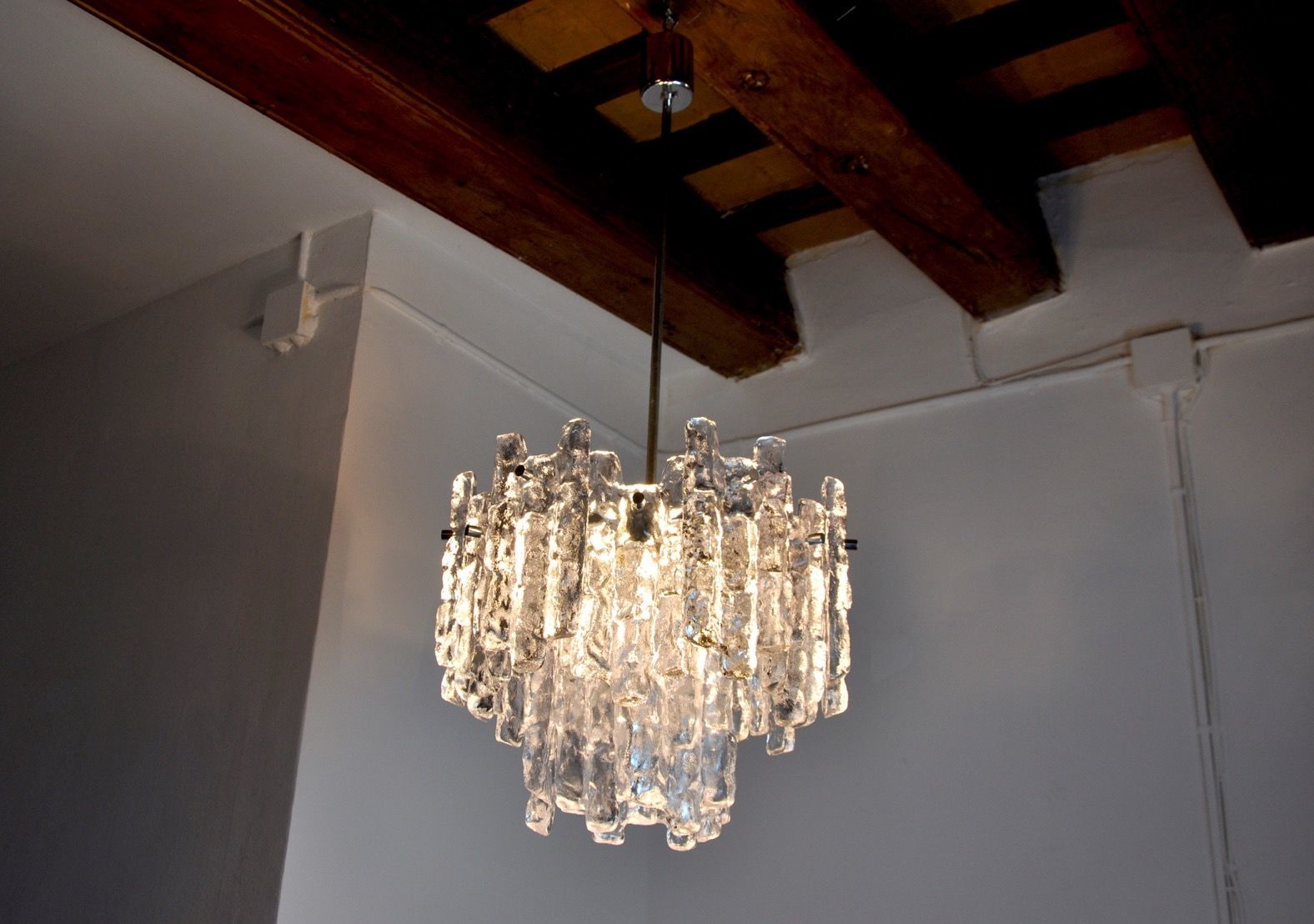 J.T Kalmar 'Glaçon' Chandelier, Frosted Glass, 2 Levels, Austria, 1970 photo 2062.0
