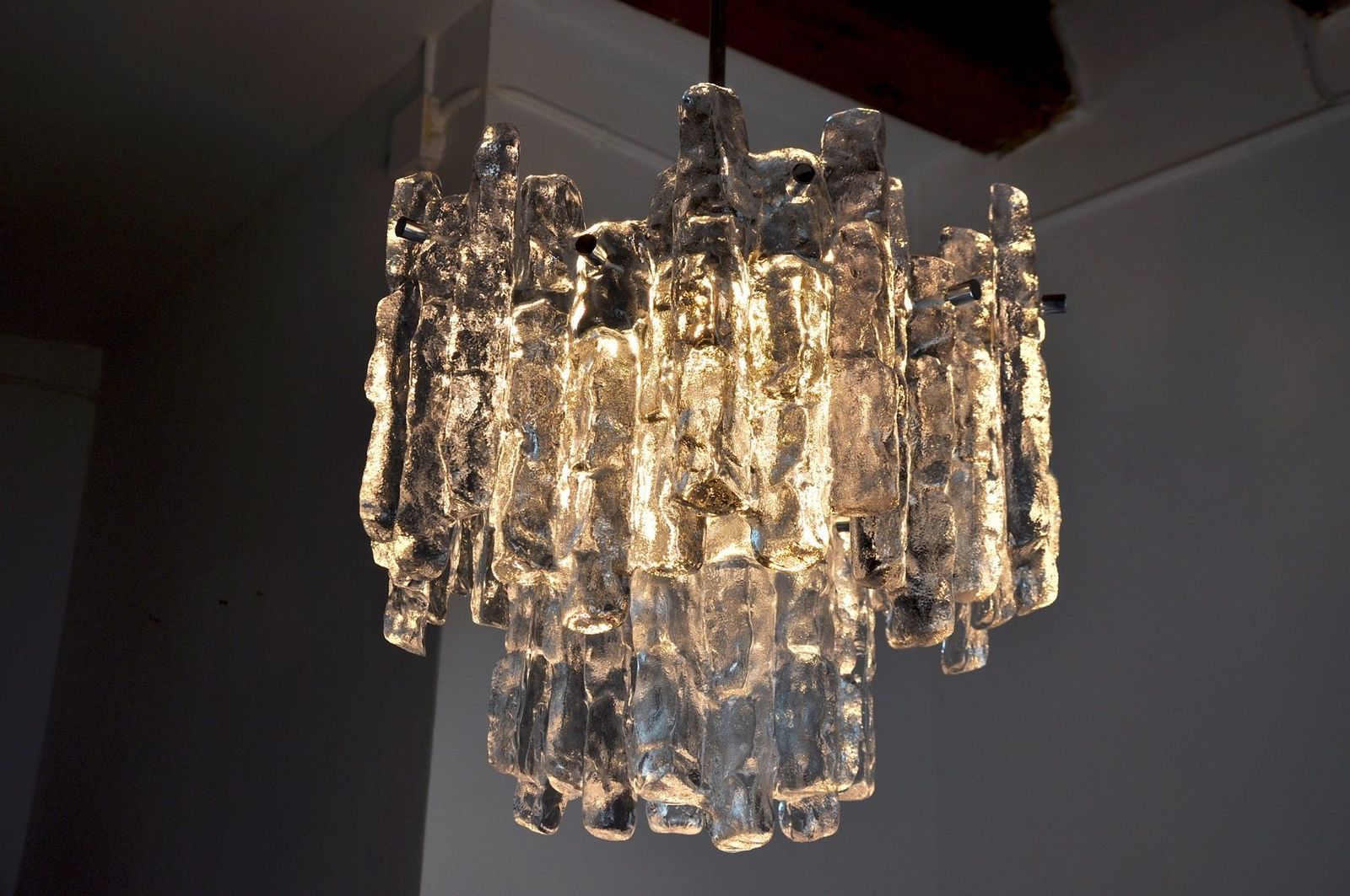J.T Kalmar 'Glaçon' Chandelier, Frosted Glass, 2 Levels, Austria, 1970 photo buy