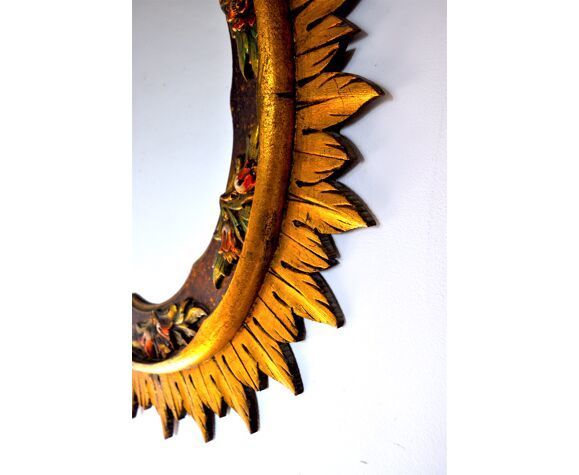 Golden Wooden Sun Mirror, France, 1980, 70cm photo Home Decor