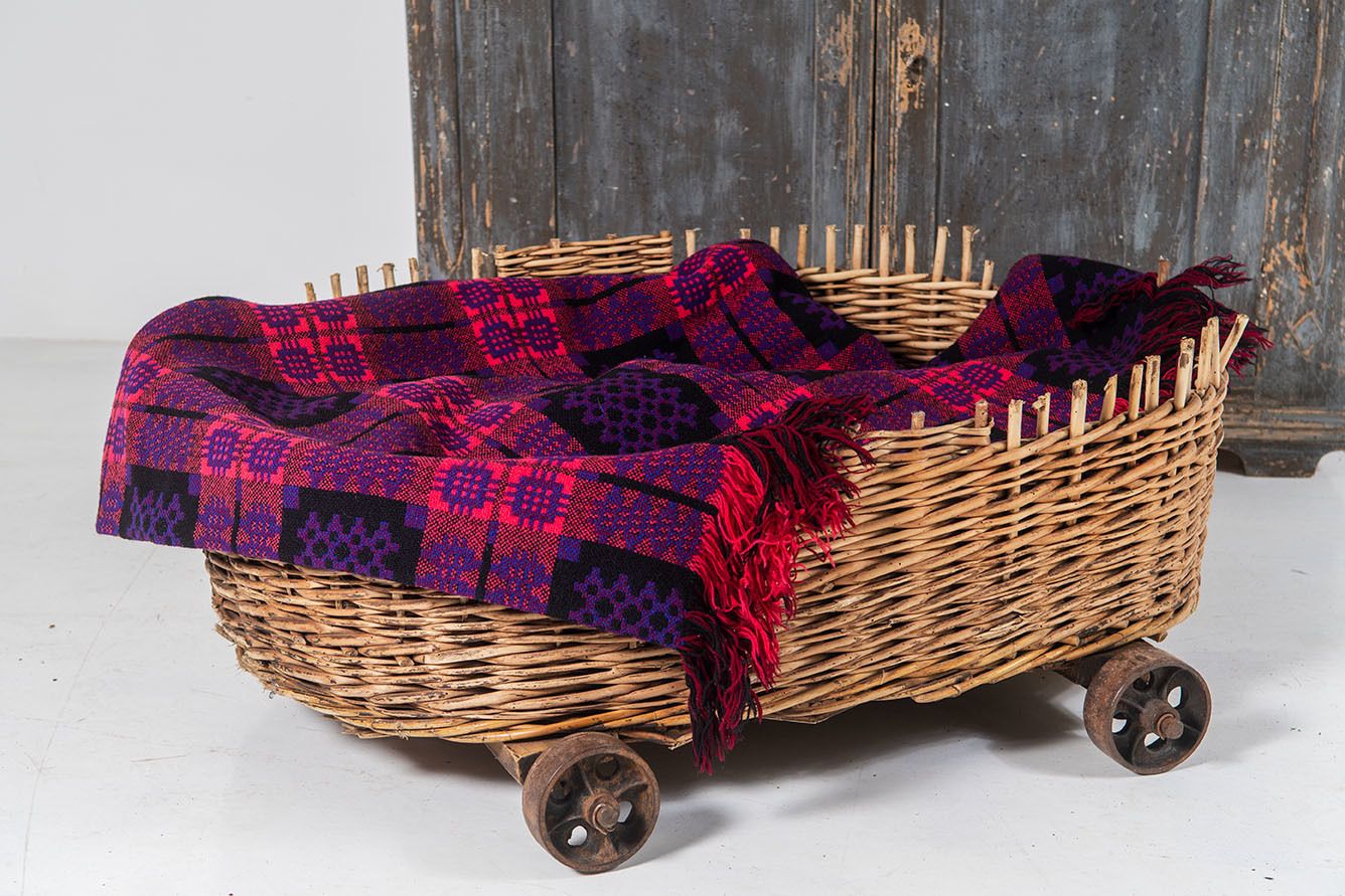 385.0 Large Wicker Dog Bed Or Log Basket On Cast Iron Wheels photo