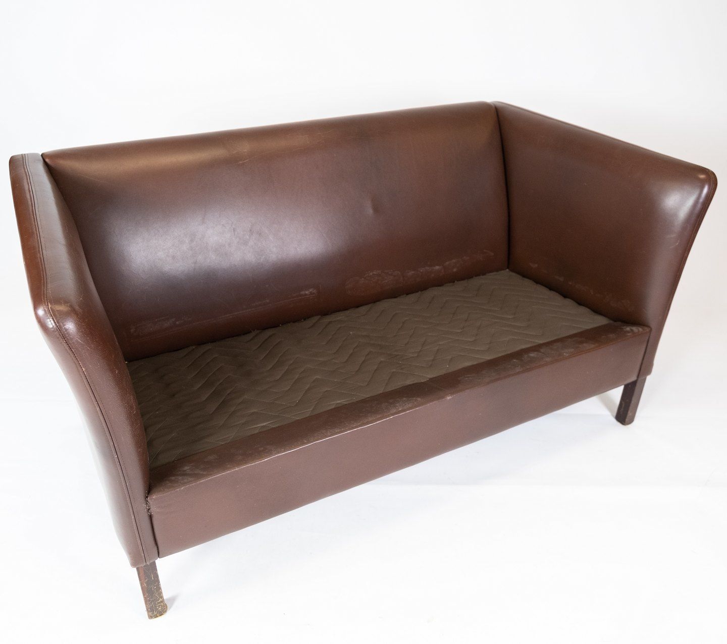Two Person Sofa Upholstered With Dark Brown Leather Of Danish Design Made By Stouby Møbelfabrik From The 1960s. photo Furniture
