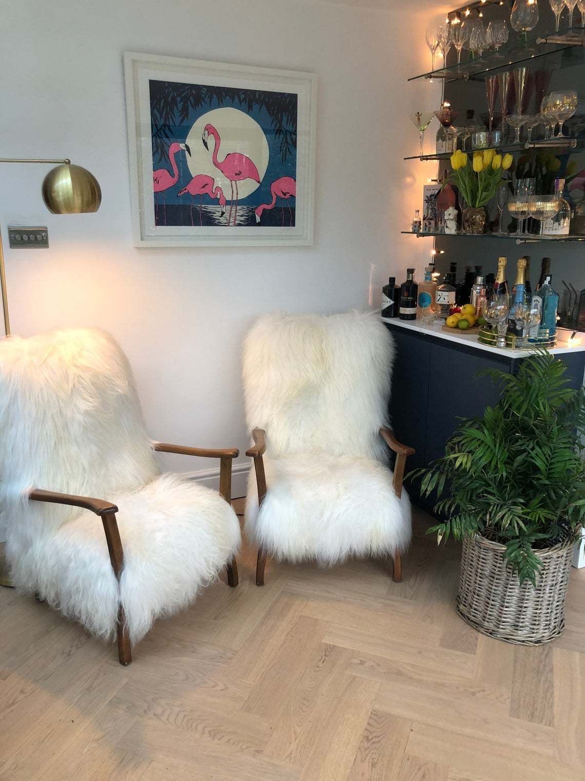 Mid Century Icelandic Genuine Sheepskin Luxury Chair, White photo 1499.0