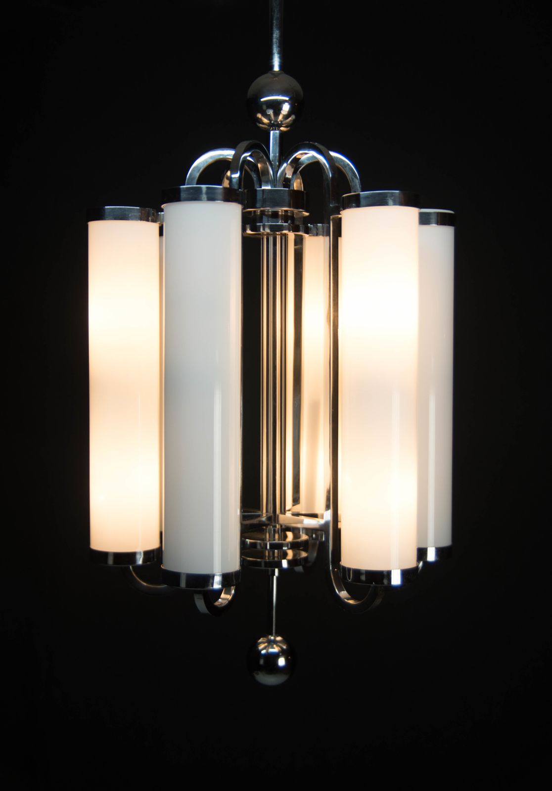Large Bauhaus Chandelier With 6 Tubular Shades, 1930s photo for sale
