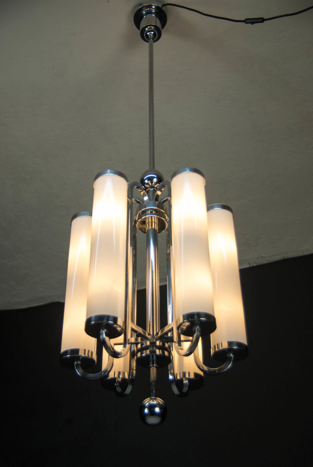 Lighting Large Bauhaus Chandelier With 6 Tubular Shades, 1930s photo