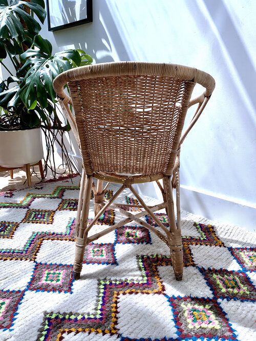 Vintage Petite French Wicker Chair With Contrast Colour Trim & Diamond Detail photo buy