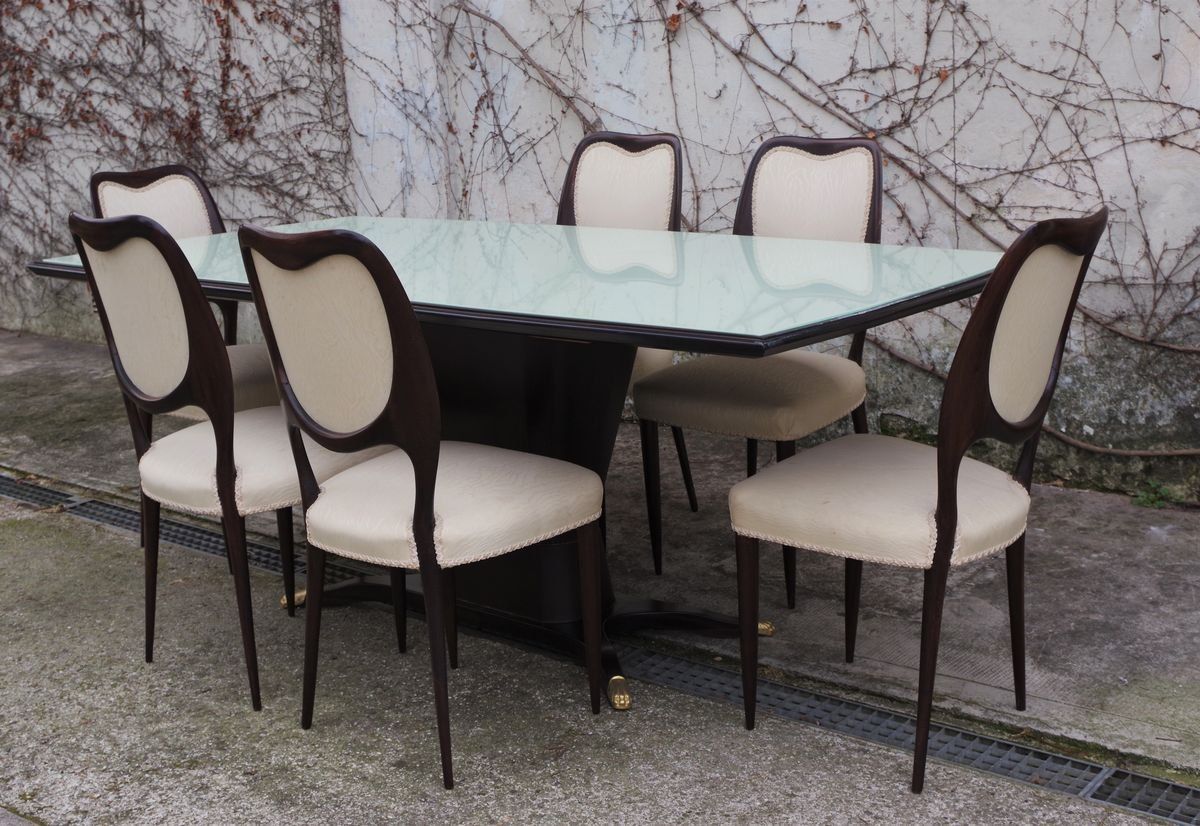 Tavolo Da Pranzo In Mogano E Sedie Di Fratelli Rigamonti, Anni '50, Set Di 7 photo for sale