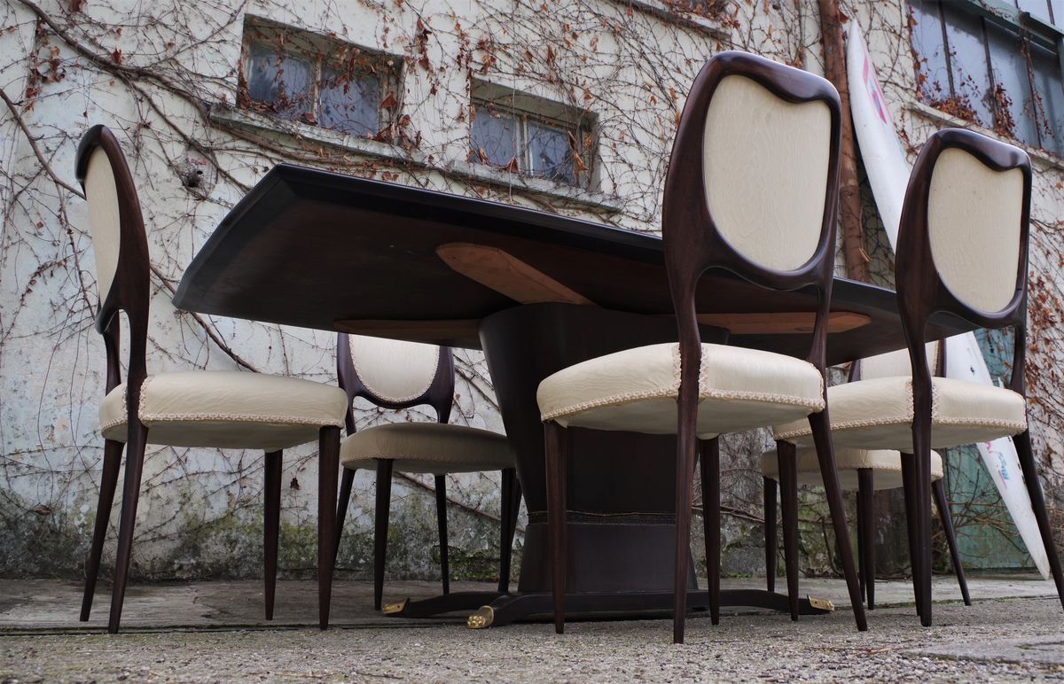 Furniture Tavolo Da Pranzo In Mogano E Sedie Di Fratelli Rigamonti, Anni '50, Set Di 7 photo