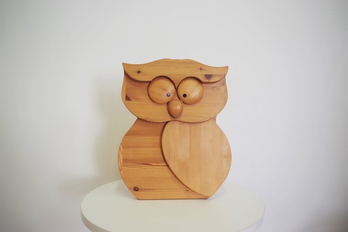 Carved Wooden Owl, 1980s photo Art