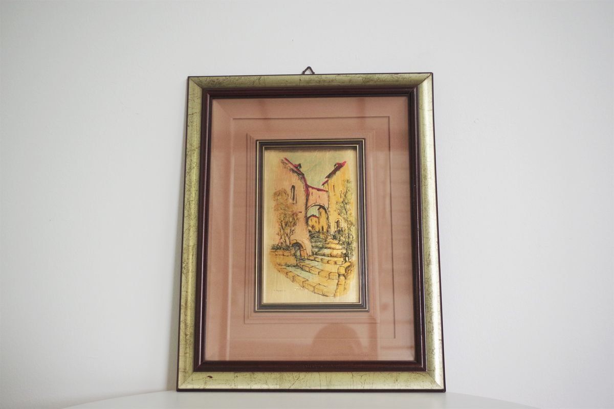 Immagini Incorniciate Italiane Con Foglie D'oro Di R. Pighetti, Anni '70, Set Di 2 photo buy