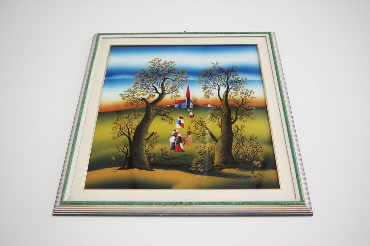 Dipinti Ad Olio Su Tela Di Mugosa Naif, 1991, Set Di 3 photo vintage