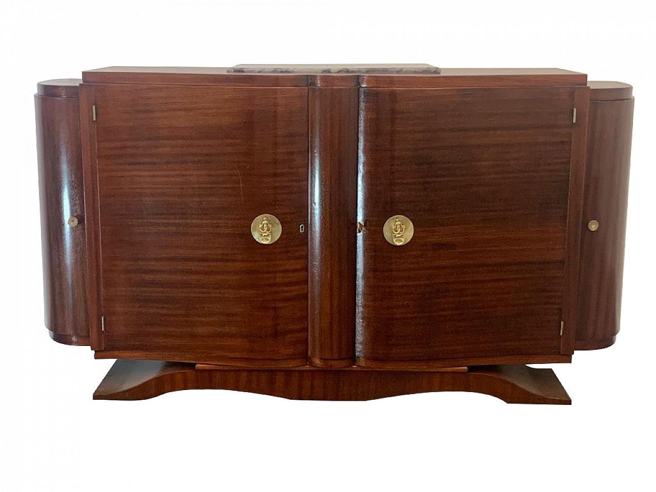 Art Deco Mahogany And Bronze Sideboard With Marble Top In The Style Of Jules Leleu, 1920s photo furniture