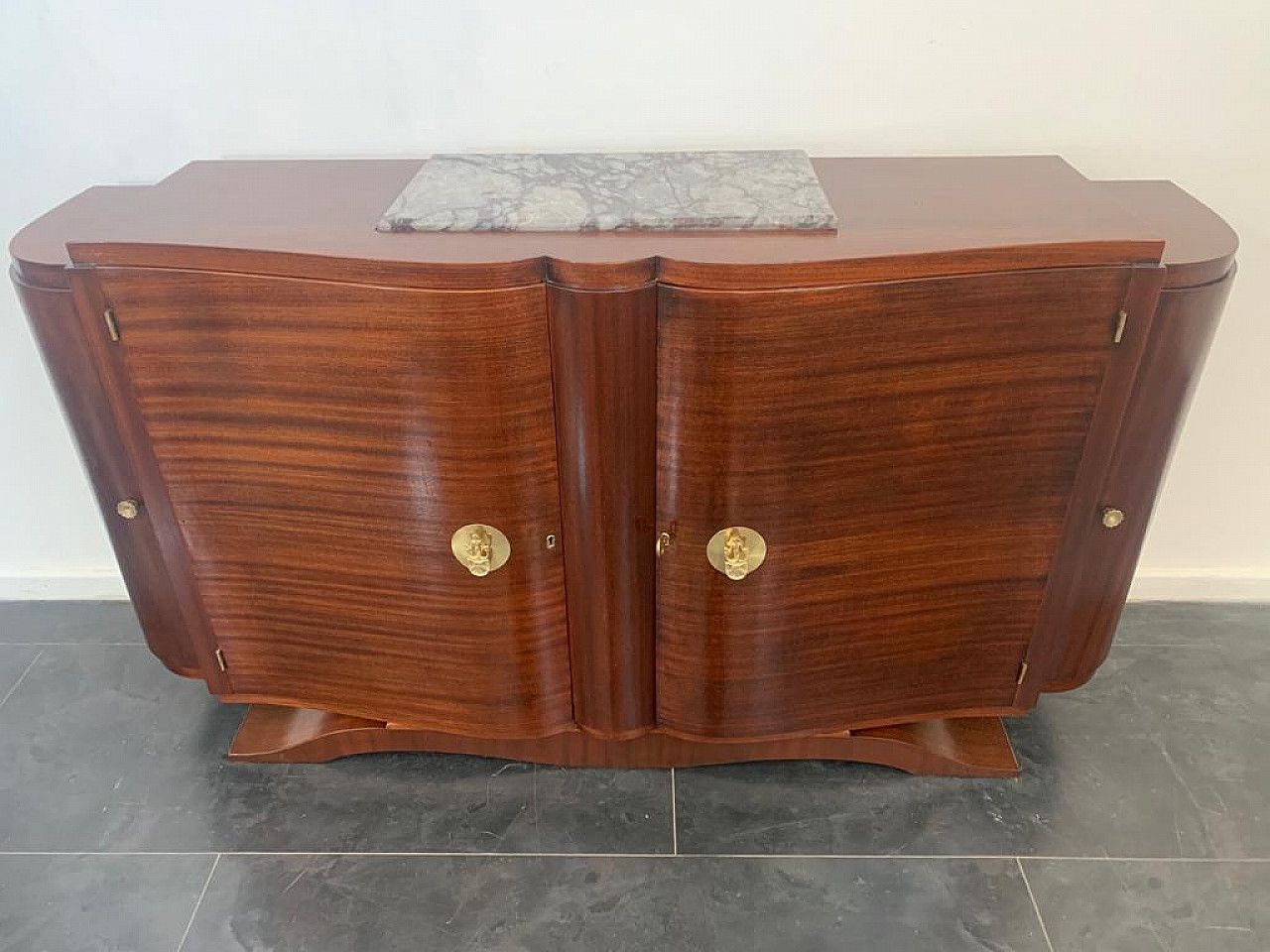 Art Deco Mahogany And Bronze Sideboard With Marble Top In The Style Of Jules Leleu, 1920s photo Furniture