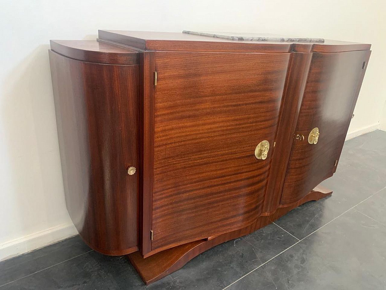 Art Deco Mahogany And Bronze Sideboard With Marble Top In The Style Of Jules Leleu, 1920s photo 4831.84