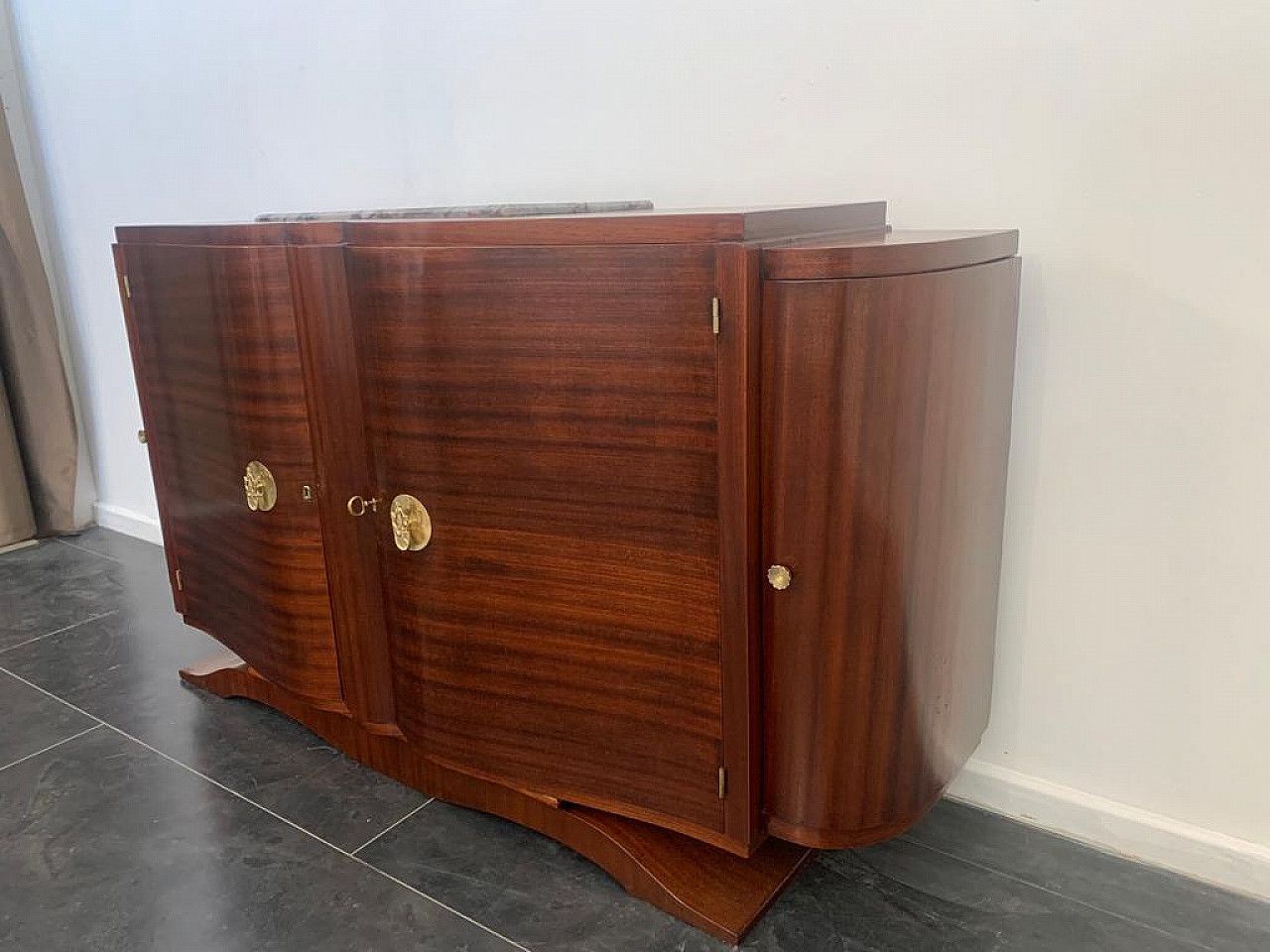 Art Deco Mahogany And Bronze Sideboard With Marble Top In The Style Of Jules Leleu, 1920s photo buy