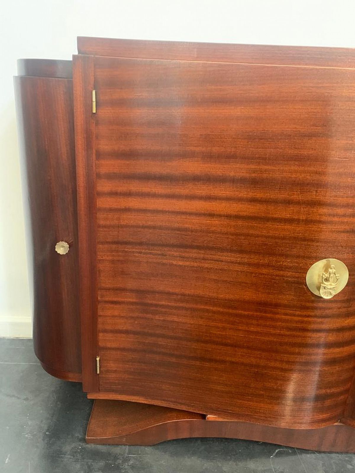photo buy Art Deco Mahogany And Bronze Sideboard With Marble Top In The Style Of Jules Leleu, 1920s