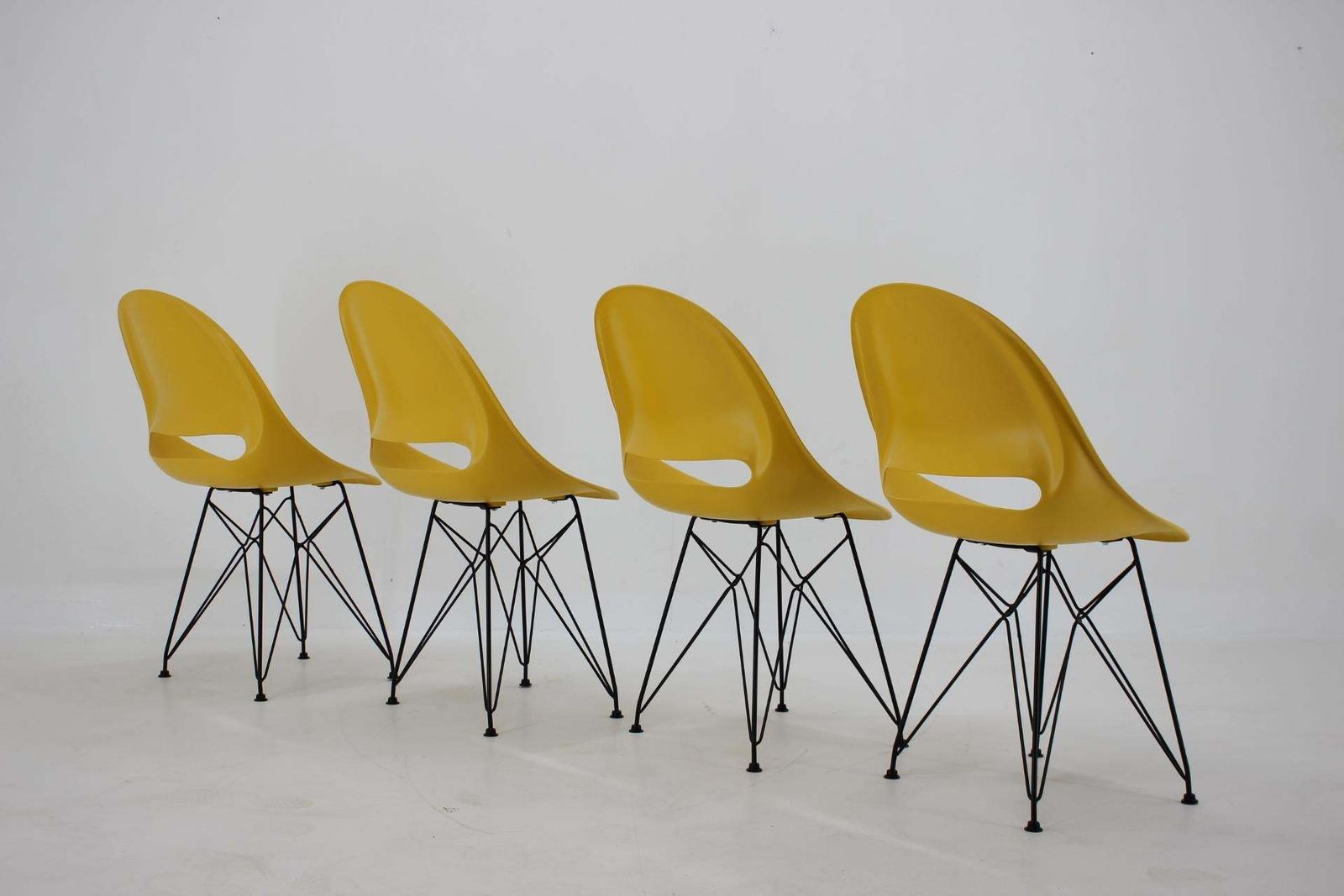Set Of 4 Midcentury Yellow Design Fiberglass Dining Chairs By Mnavratil 1960s photo for sale