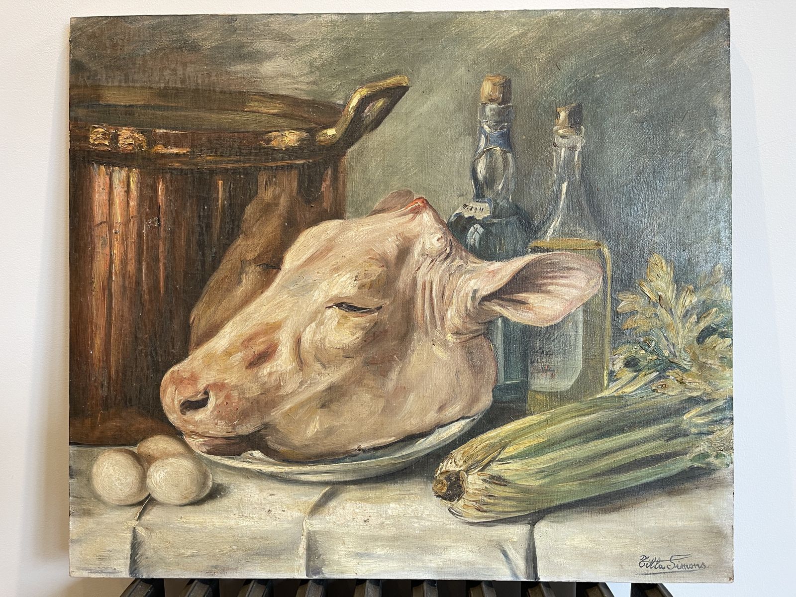 photo furniture Antique Oil Painting Picture By Renowned Artist Tilla Simons