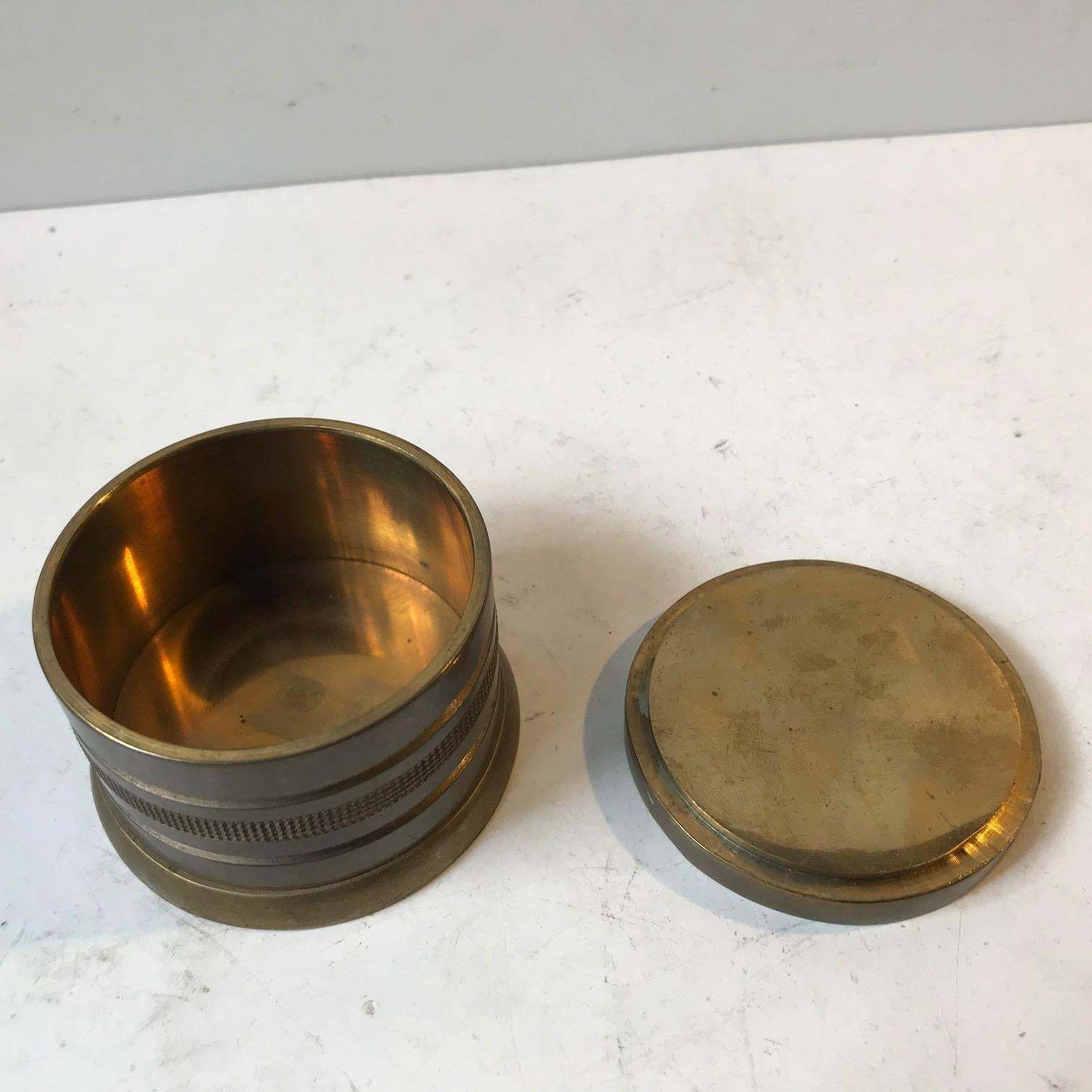 Scandinavian Bronze Snuff Box, Trinket With Inlaid Minerals Samples, 1950s photo 379.0