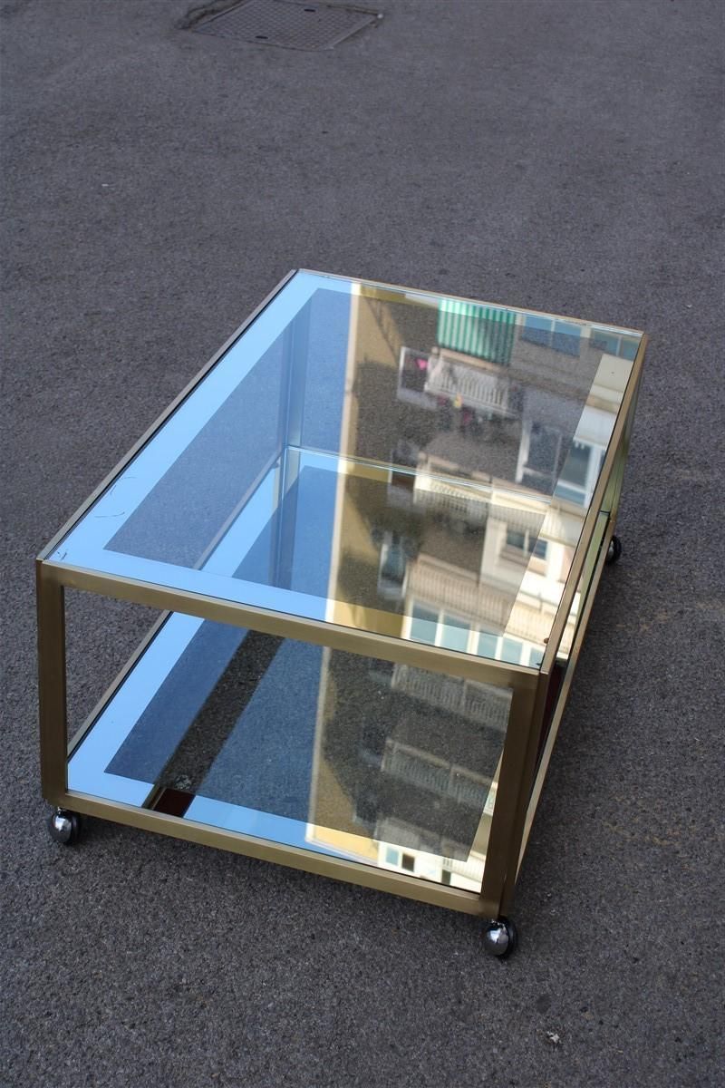 Zevi Furniture Table Coffee 1970 Italian Design Satin Brass Mirrored Glass photo vintage