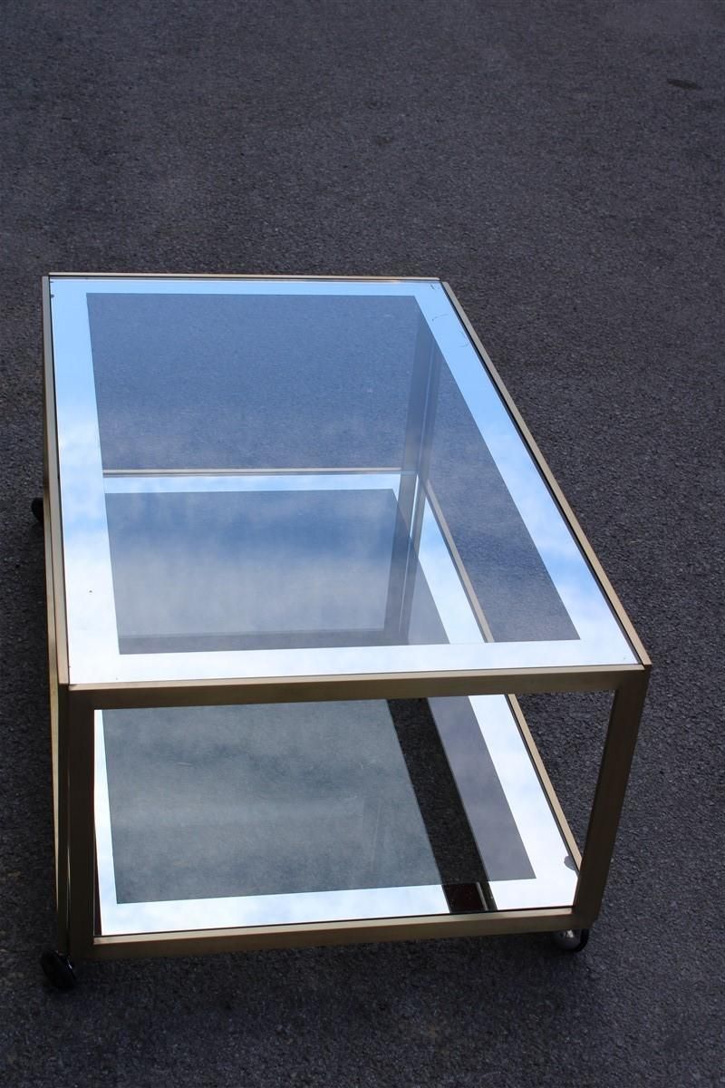 Furniture Zevi Furniture Table Coffee 1970 Italian Design Satin Brass Mirrored Glass photo
