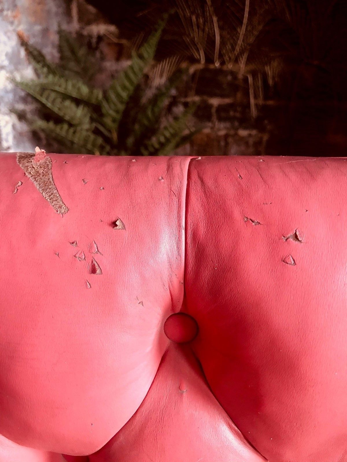 photo for sale Antique Raspberry Leather Sofa