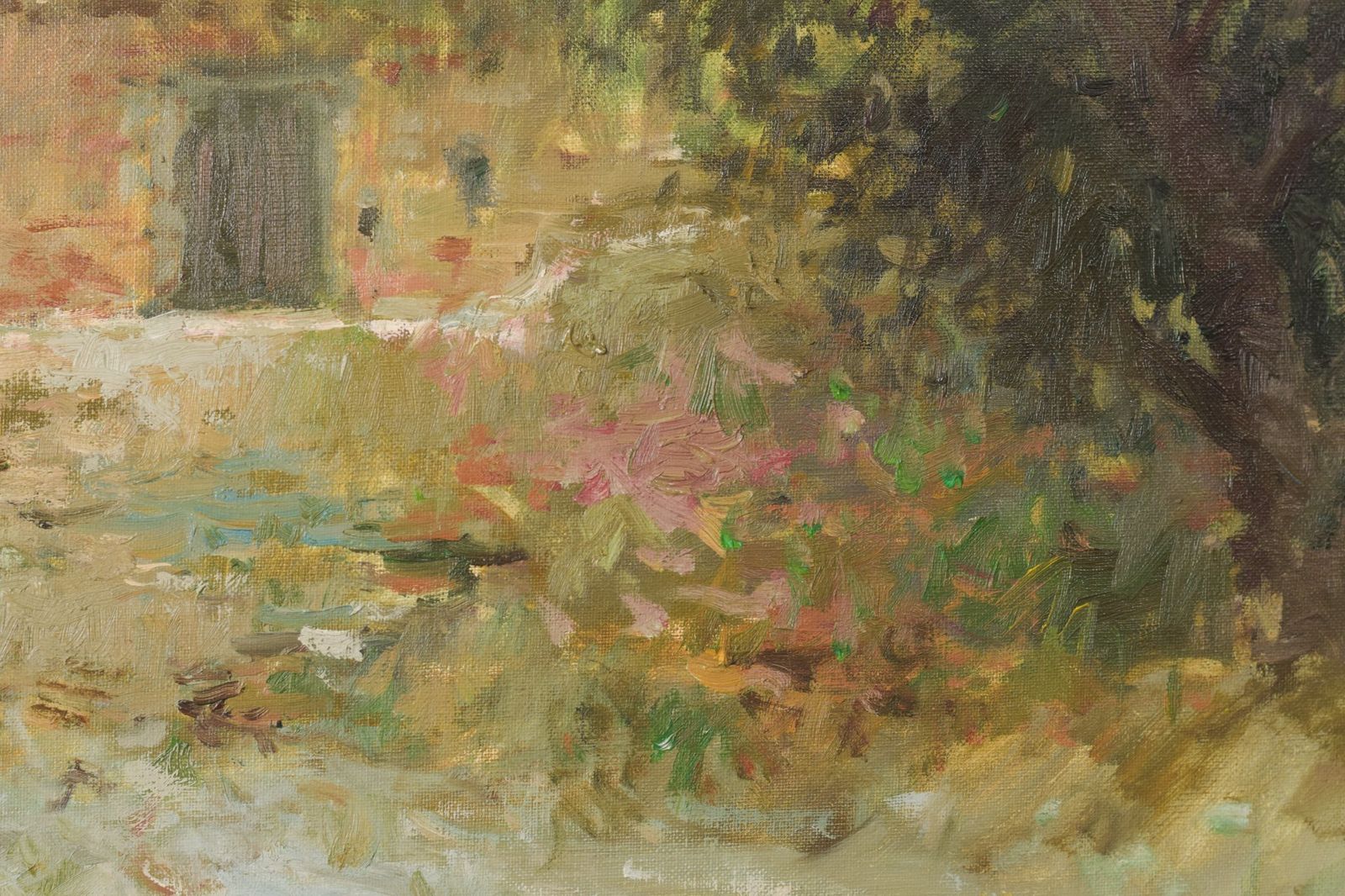 Joan Ramon Palau Junca – Impressionistisch Schilderij Met Rivier En Chalets photo vinterior