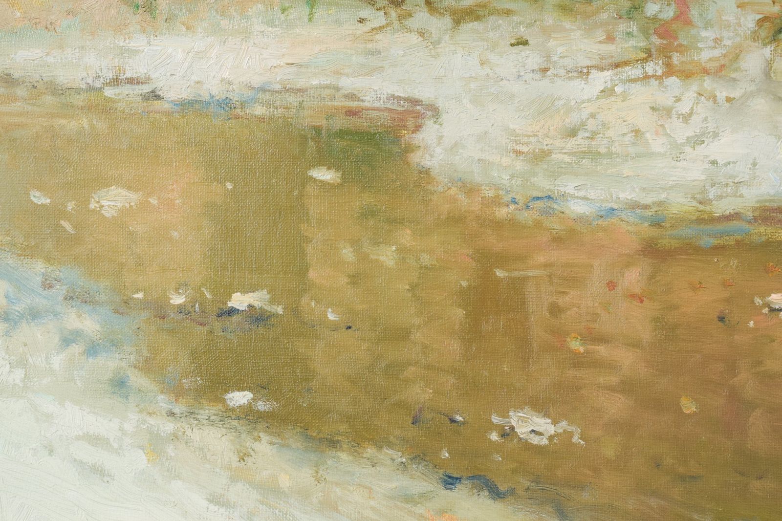 photo furniture Joan Ramon Palau Junca – Impressionistisch Schilderij Met Rivier En Chalets