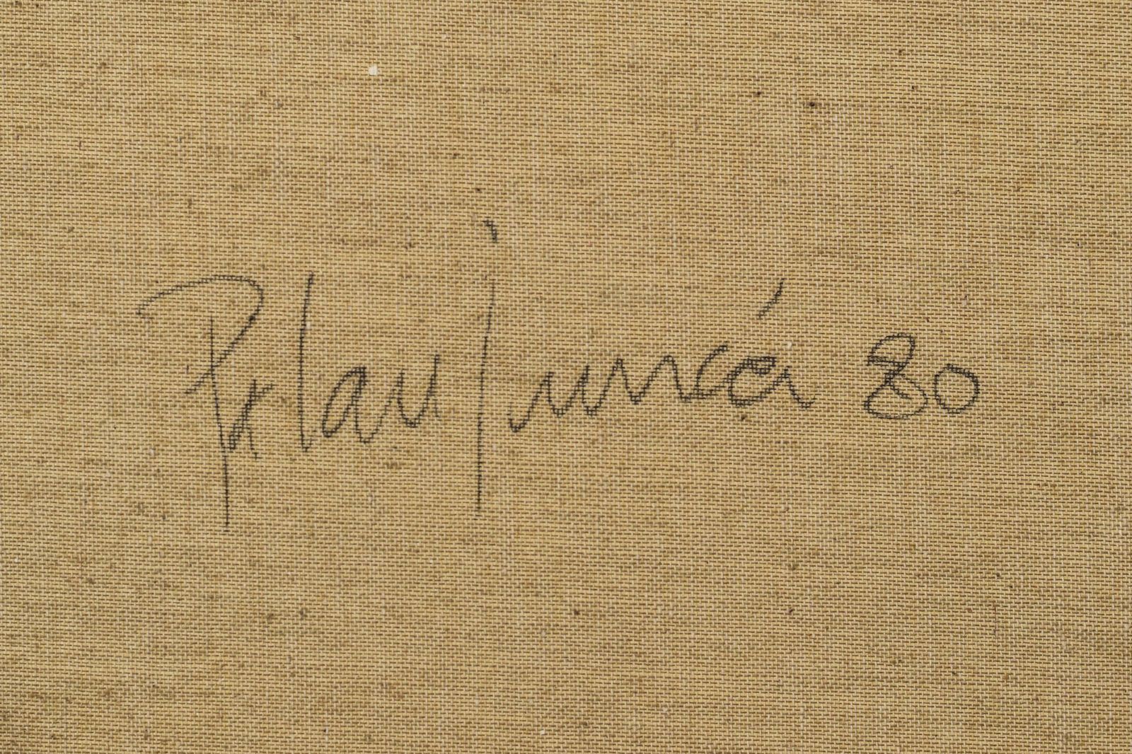 photo vintage Joan Ramon Palau Junca – Impressionistisch Schilderij Met Rivier En Chalets