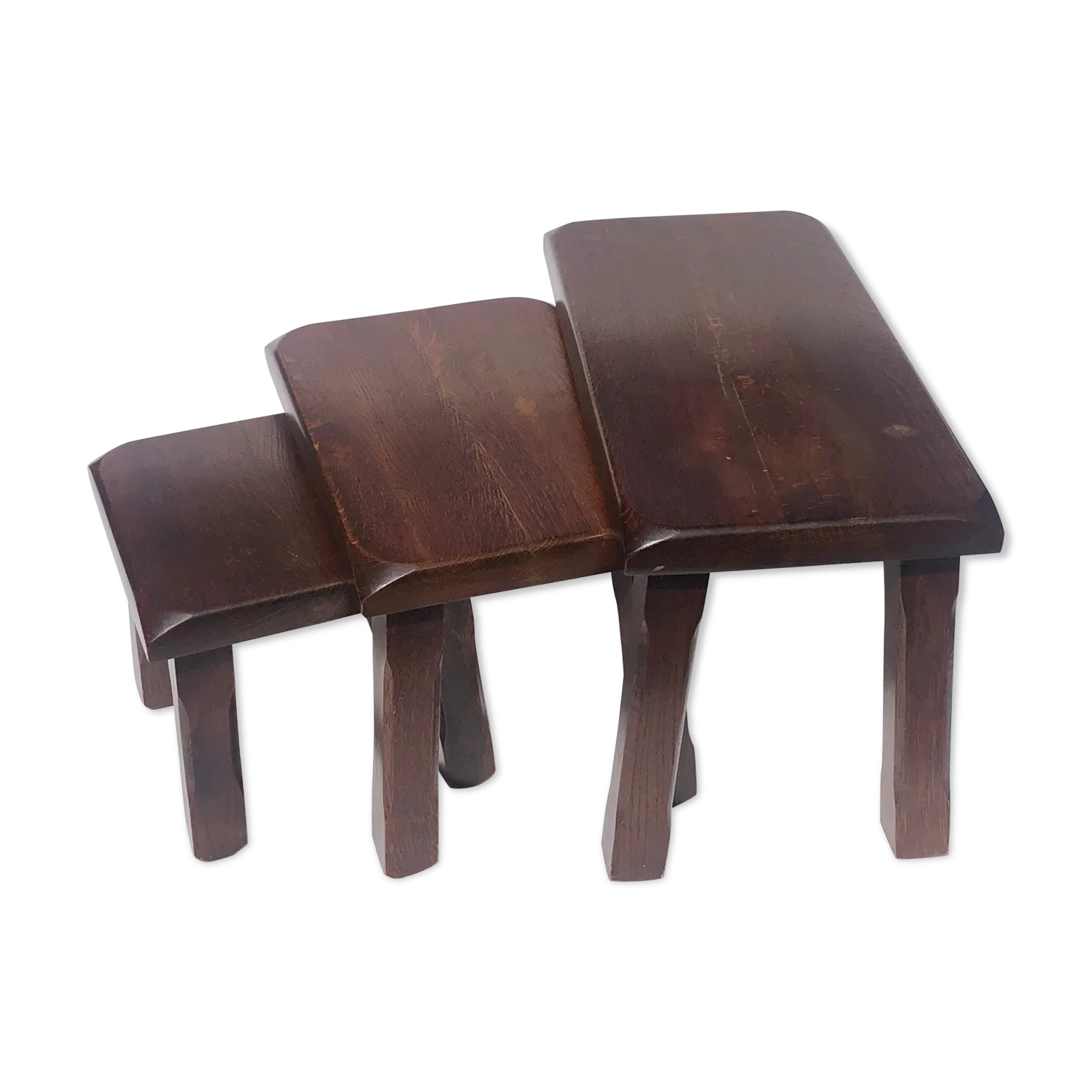 Dutch Brutalist Oak Nesting Tables, 1970s In The Style Of Charlotte Perriand