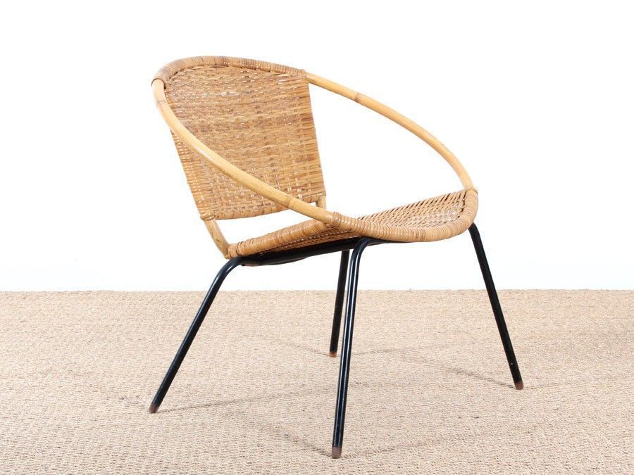 Scandinavian Round Rattan Armchair, 1950s photo furniture