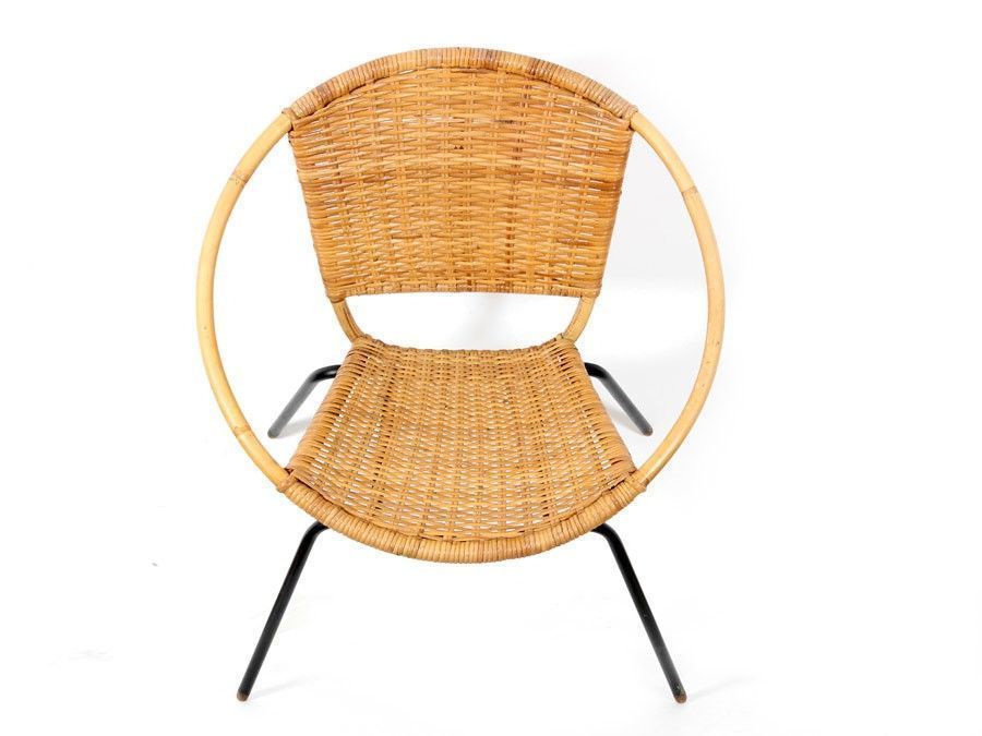 Scandinavian Round Rattan Armchair, 1950s photo buy