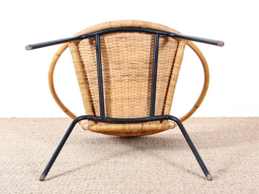 Scandinavian Round Rattan Armchair, 1950s photo vintage