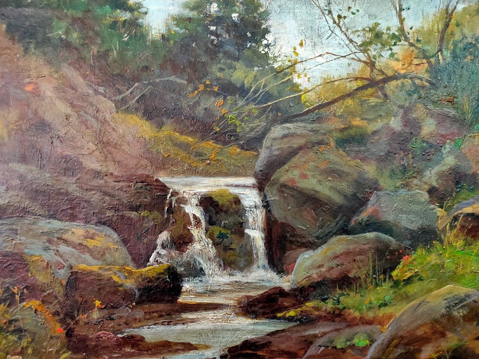Oil Painting A Waterfall In The Welsh Countryside Late 19th Century photo Art