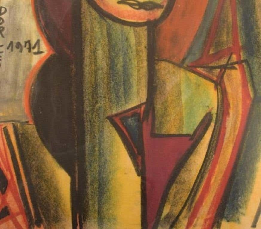 Dorlen Court, Mixed Media On Paper, Cubist Portrait Of A Woman, Dated 1971 photo Art