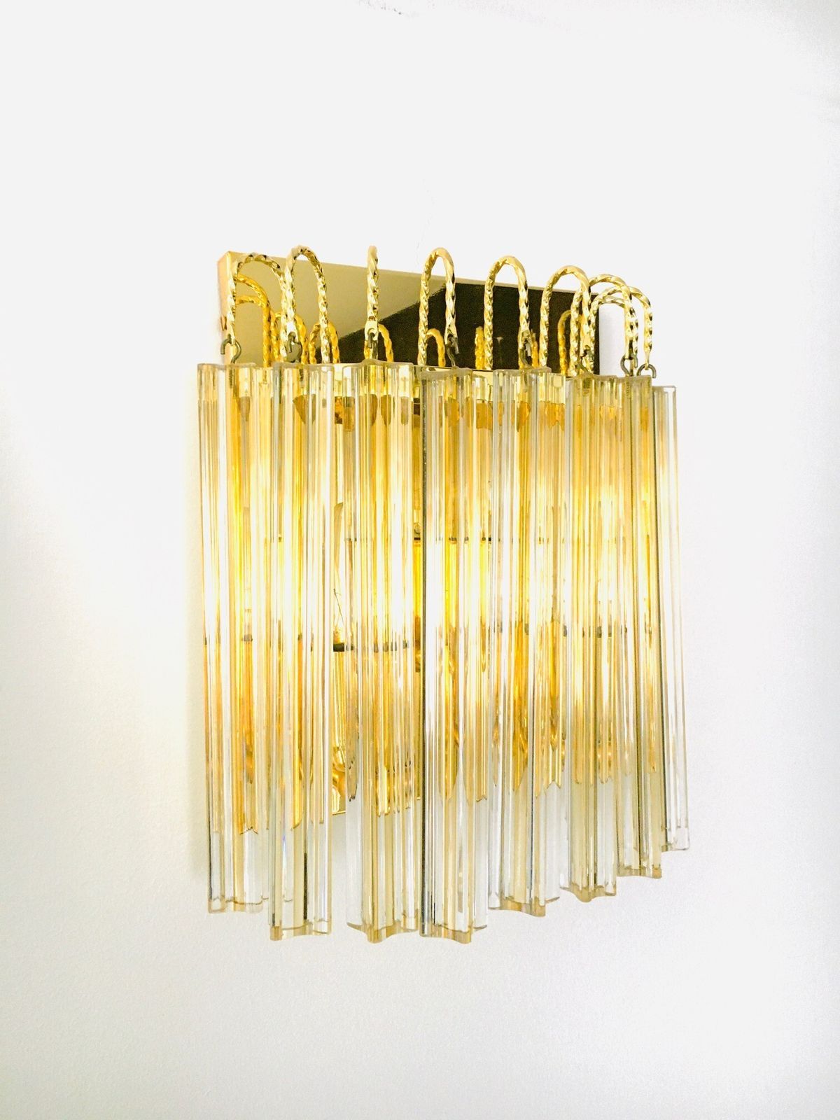 Hollywood Regency Style Glass & Brass Wall Lamp By Massive, 1980s Italy photo buy