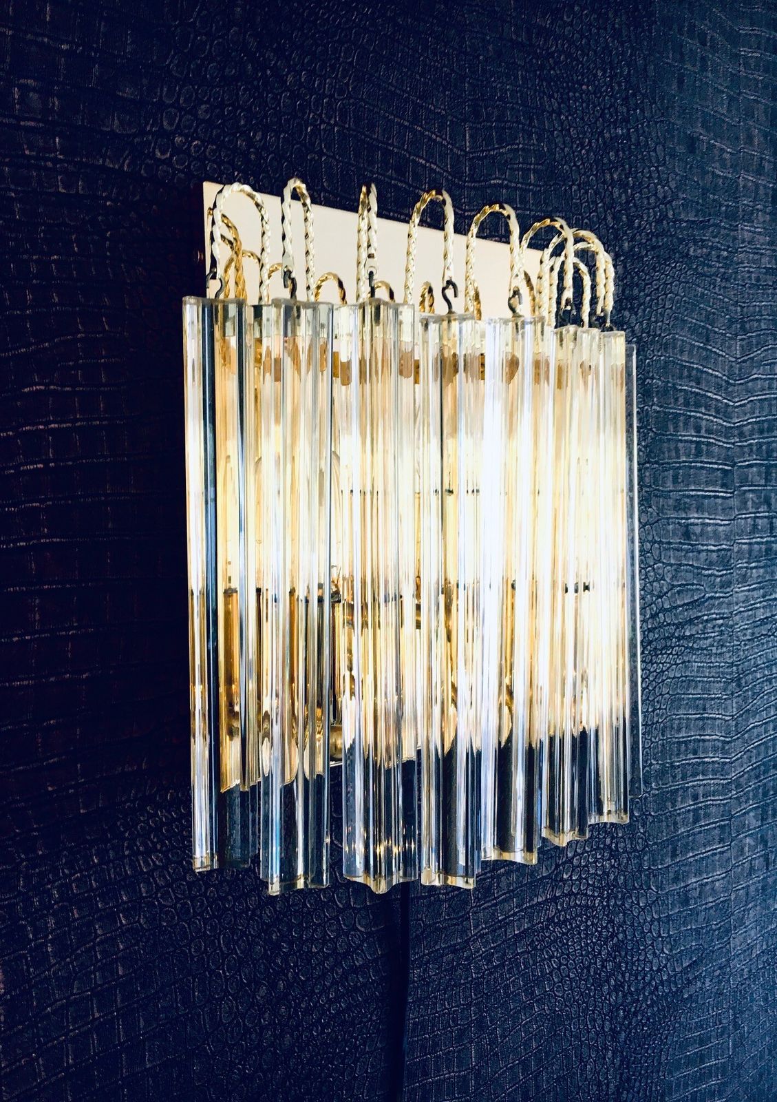 Hollywood Regency Stijl Wandlamp Van Glas En Messing Van Massive, Jaren 1980, Italië photo vintage