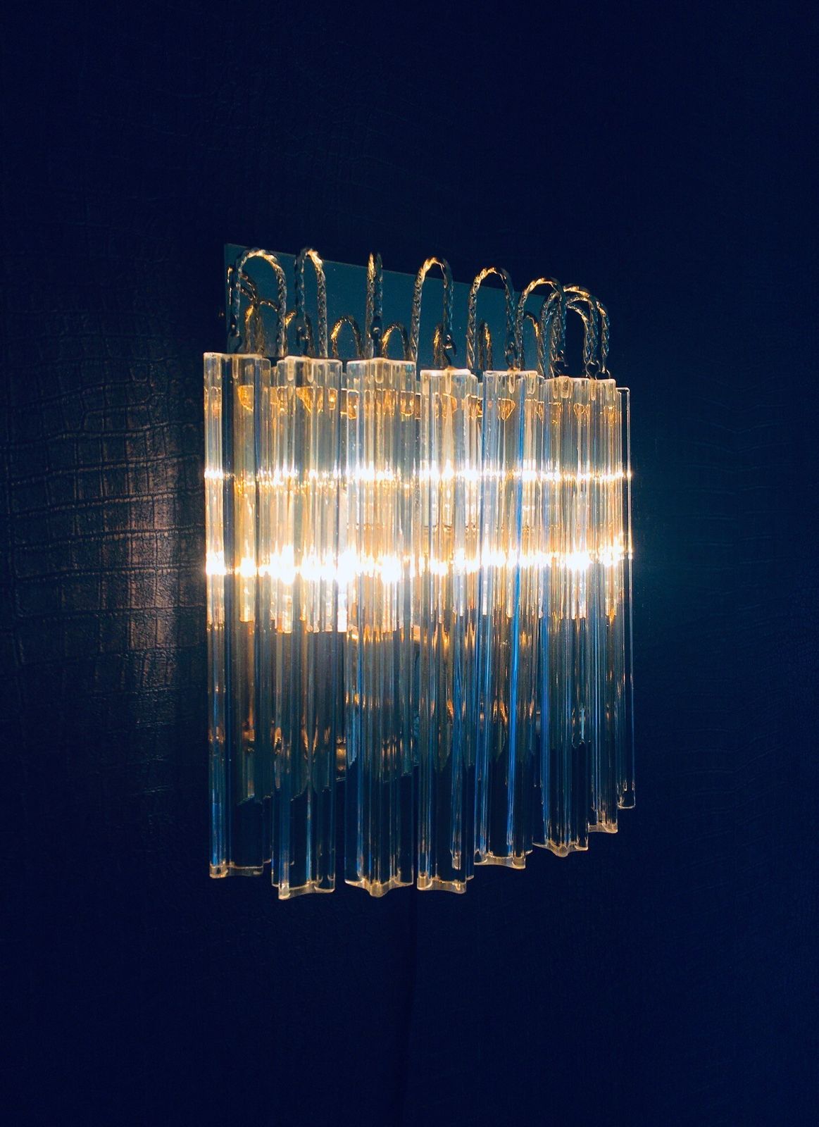 photo furniture Hollywood Regency Stijl Wandlamp Van Glas En Messing Van Massive, Jaren 1980, Italië